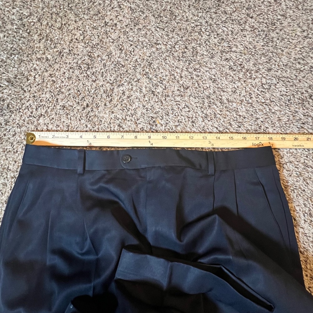 Zanella Bennett Navy Blue Pleated Wool Dress Pants Mens 36 Made in Italy Cuffed - Picture 4 of 7